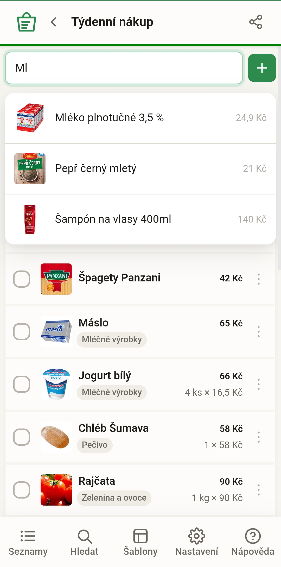 Shopindex – rýchle pridávanie položiek do nákupného zoznamu