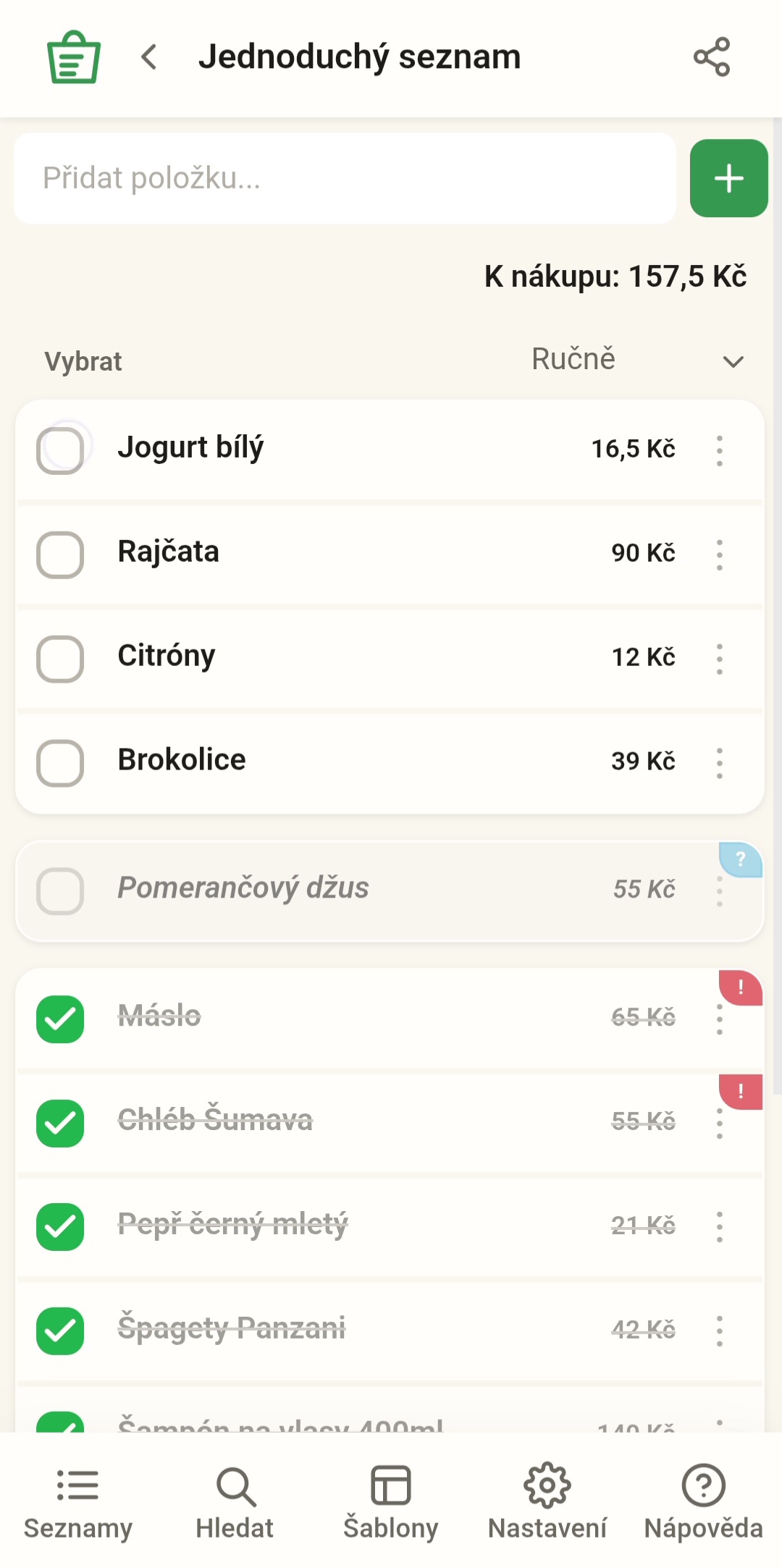 Shopindex – ľahké odškrtávanie položiek nákupného zoznamu