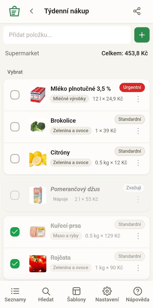 Shopindex – zoznam položiek s odškrtávaním
