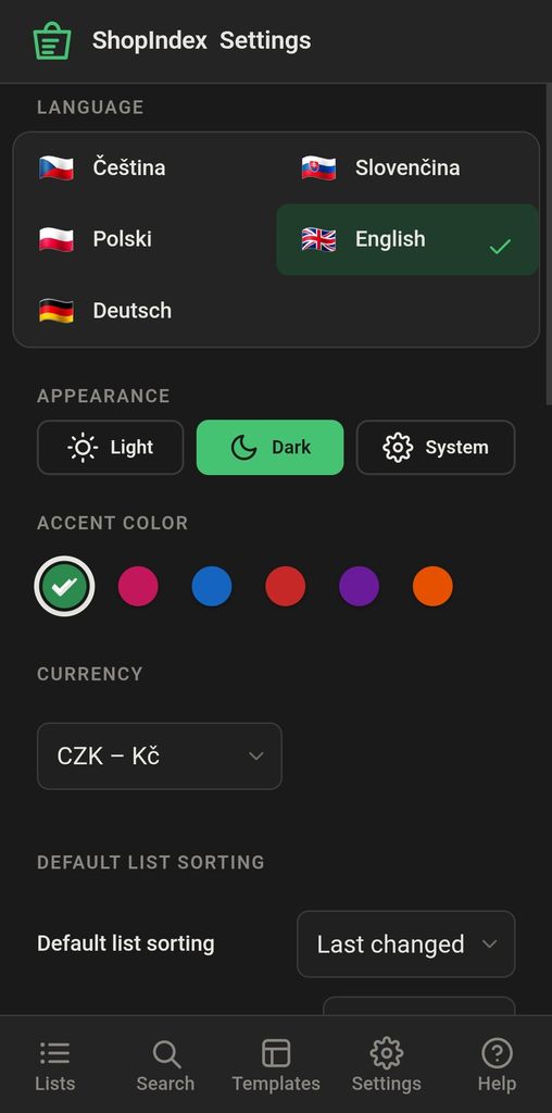 Shopindex – nastavenie jazyka, vzhľadu a meny